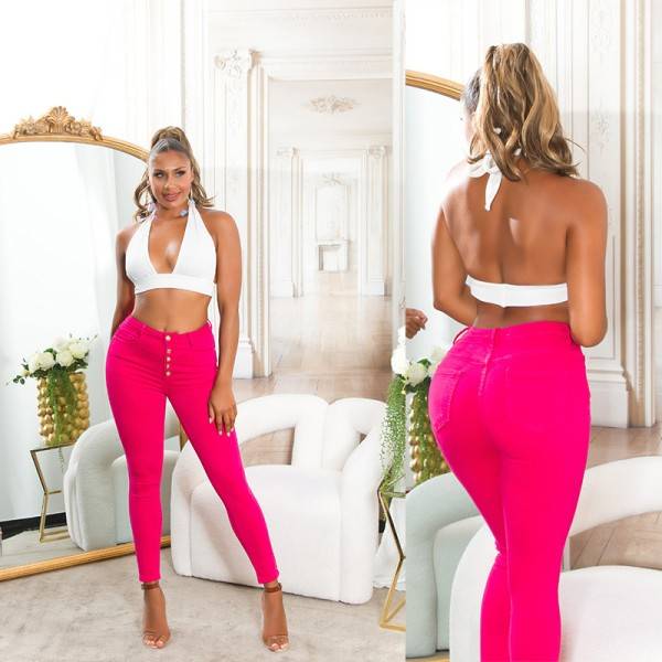 Koucla Sexy Highwaist Jeans "pink" mit Knopf-Details VIP-Rabatte