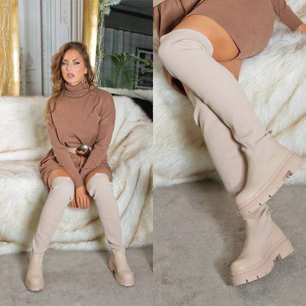 Koucla Trendy Musthave flache Overknee Stiefel gerippt Neueste Stile