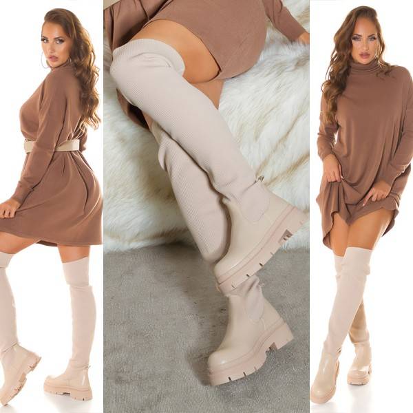 Koucla Trendy Musthave flache Overknee Stiefel gerippt Neueste Stile