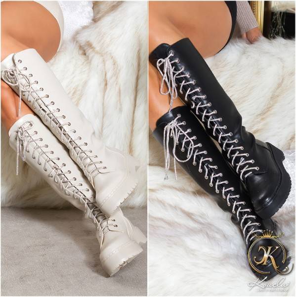 Koucla Trendy Stiefel Biker-Look mit Glitzer-Schnürsenkel Zeitbegrenzte Promotion