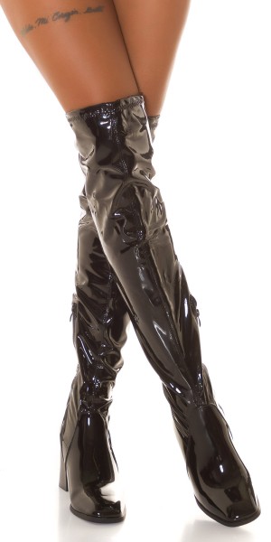 Koucla Sexy Latexlook Blockabsatz Overknees Nur für heute