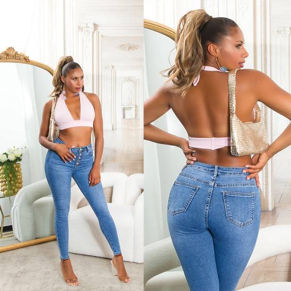 Koucla Sexy Highwaist Skinny Jeans mit Knopf-Details Kostenloser Versand international