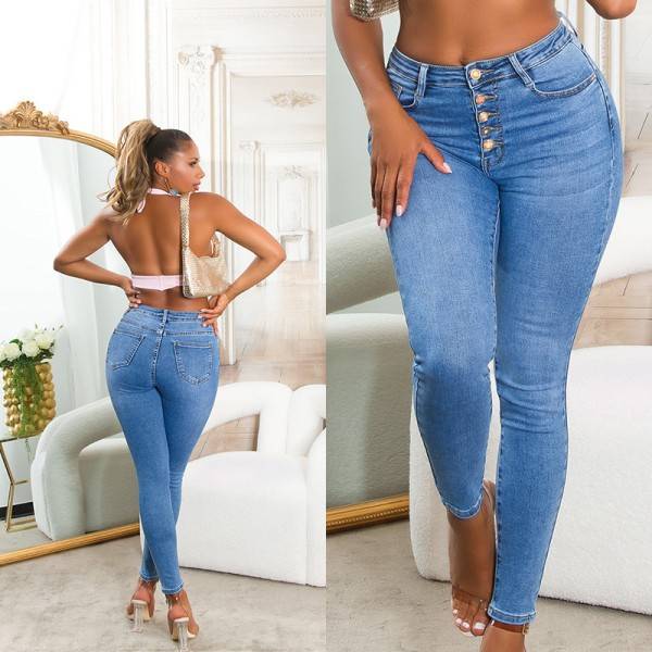 Koucla Sexy Highwaist Skinny Jeans mit Knopf-Details Kostenloser Versand international