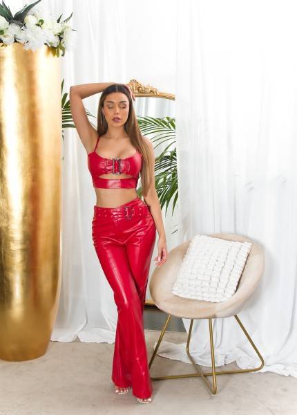 Koucla Sexy Koucla Kunstleder Crop Top mit Schnalle Fabrikverkauf