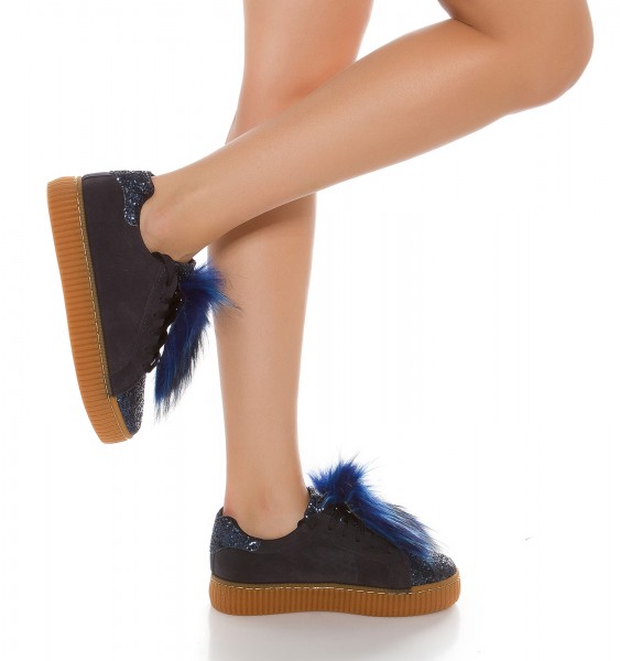 Koucla Trendy Plateau Sneakers mit Glitzer und fake Fell Fabrikladen