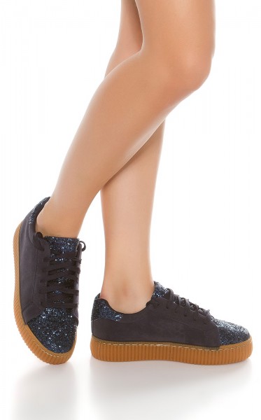 Koucla Trendy Plateau Sneakers mit Glitzer und fake Fell Fabrikladen