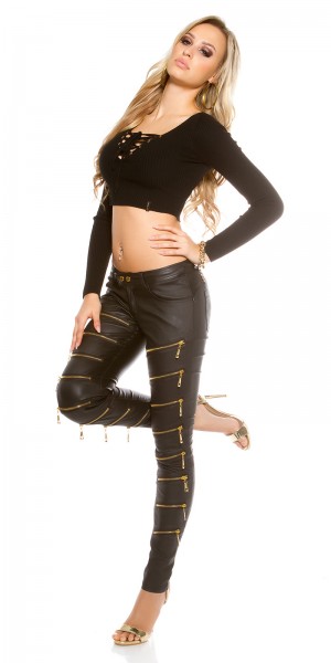 Koucla Sexy KouCla Lederlook Hose mit Deko Zips Muttertagsangebot