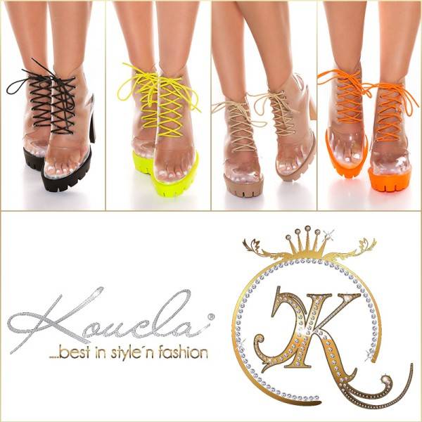 Koucla Trendy Transparente Blockabsatz Schnürstiefeletten Nur für heute
