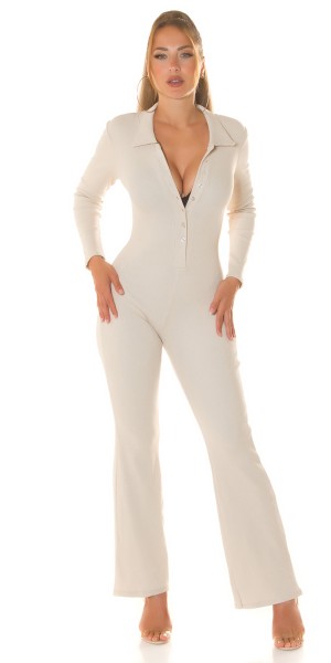 Koucla Sexy Overall gerippt mit weitem Bein und Knöpfen Super Rabatt