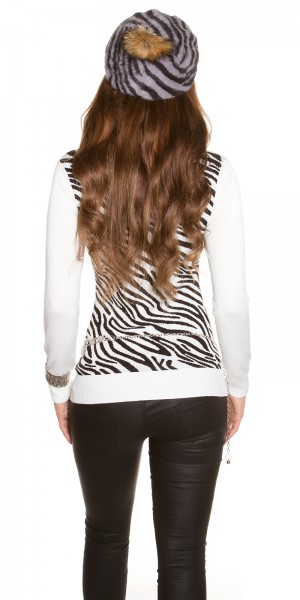 Koucla Trendy Zebra Baskenmütze mit PomPon Super Rabatt