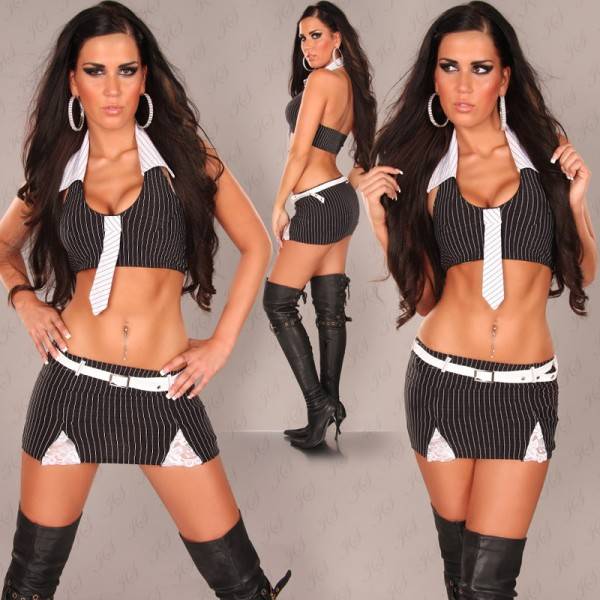 Koucla Sexy Gogo-Set: Top u. Krawatte +Minirock m. Gürtel Super Rabatt