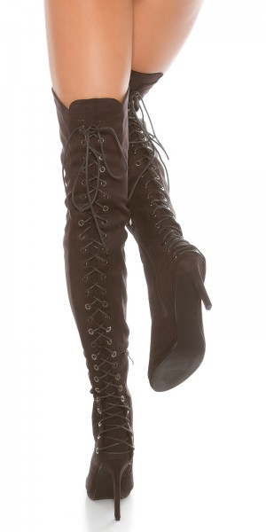 Koucla Sexy Overknees Peeptoes in Wildleder-Optik Online Outlet