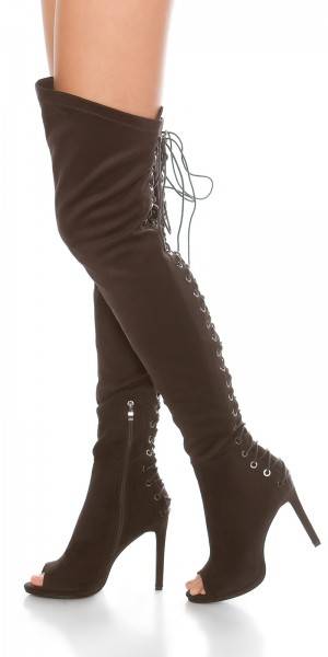 Koucla Sexy Overknees Peeptoes in Wildleder-Optik Online Outlet