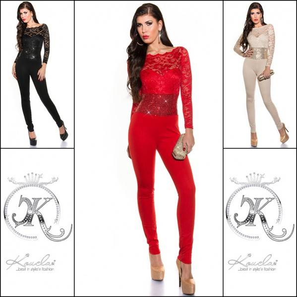 Koucla Sexy KouCla Partyoverall langarm Spitze+Pailletten Begrenzte Freigabe