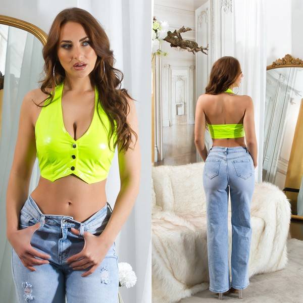 Koucla Sexy Koucla Latexlook Neck-Top mit Knöpfen Bis zu 50% Rabatt