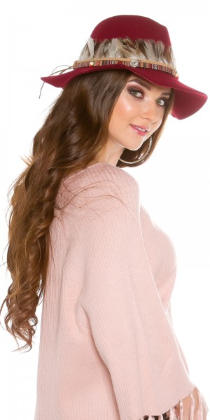 Koucla Trendy Fedora Hut mit Dekofedern & Dekoelementen Neueste Mode