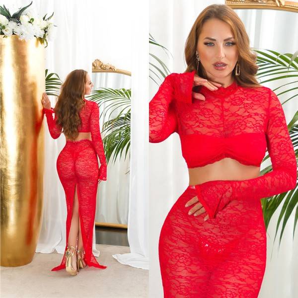 Koucla Sexy Koucla cropped Langarmshirt aus Spitze Schlussverkauf