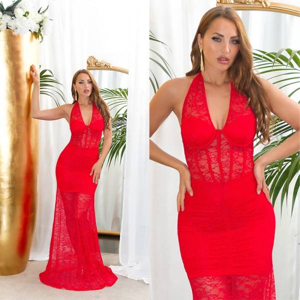 Koucla Sexy Koucla Neckholder Maxikleid aus Spitze Limitierter Zeitrabatt