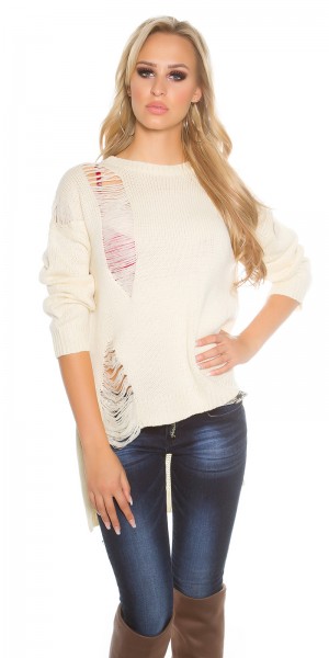 Koucla Sexy Koucla-High/Low-Strickpullover mit Risse Muttertagsangebot