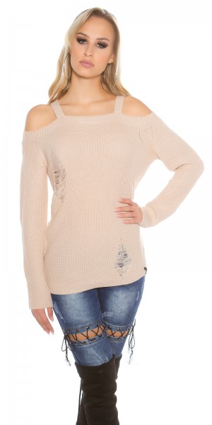 Koucla Sexy KouCla Cold Shoulder Strickpulli mit Risse Vatertagsangebot