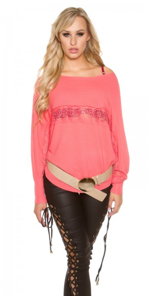 Koucla Trendy Koucla Fledermausärmelpullover mit Spitze Neuheiten