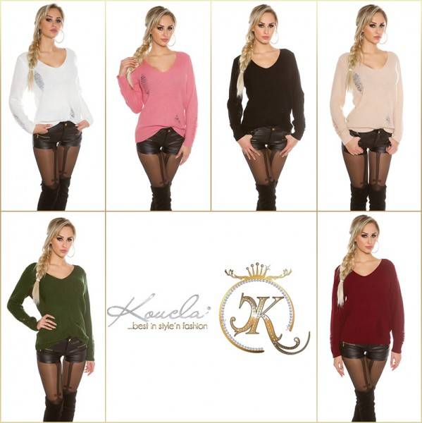 Koucla Trendy KouCla Strickpulli Destroyed Look Tägliche Deals