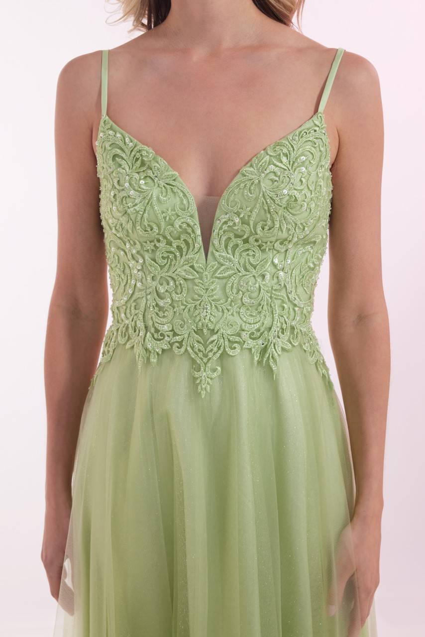 Laona NOBLE TULLE DRESS Besticktes Maxikleid mit V-Ausschnitt und Tüll-Einsatz Riesige Ersparnisse