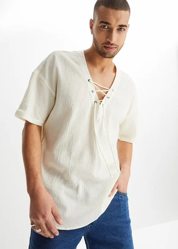 John Baner JEANSWEAR Schlupf-Kurzarmhemd mit Schnürung Zeitlich begrenztes Angebot