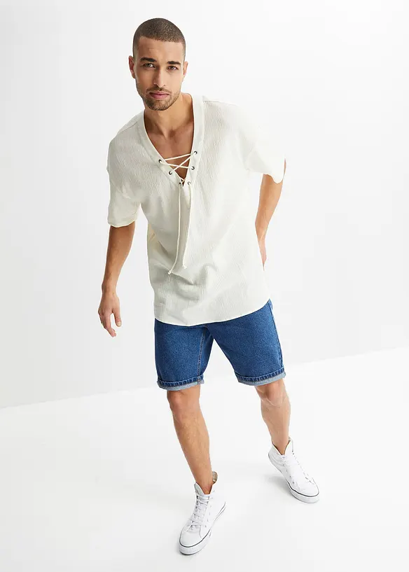 John Baner JEANSWEAR Schlupf-Kurzarmhemd mit Schnürung Zeitlich begrenztes Angebot