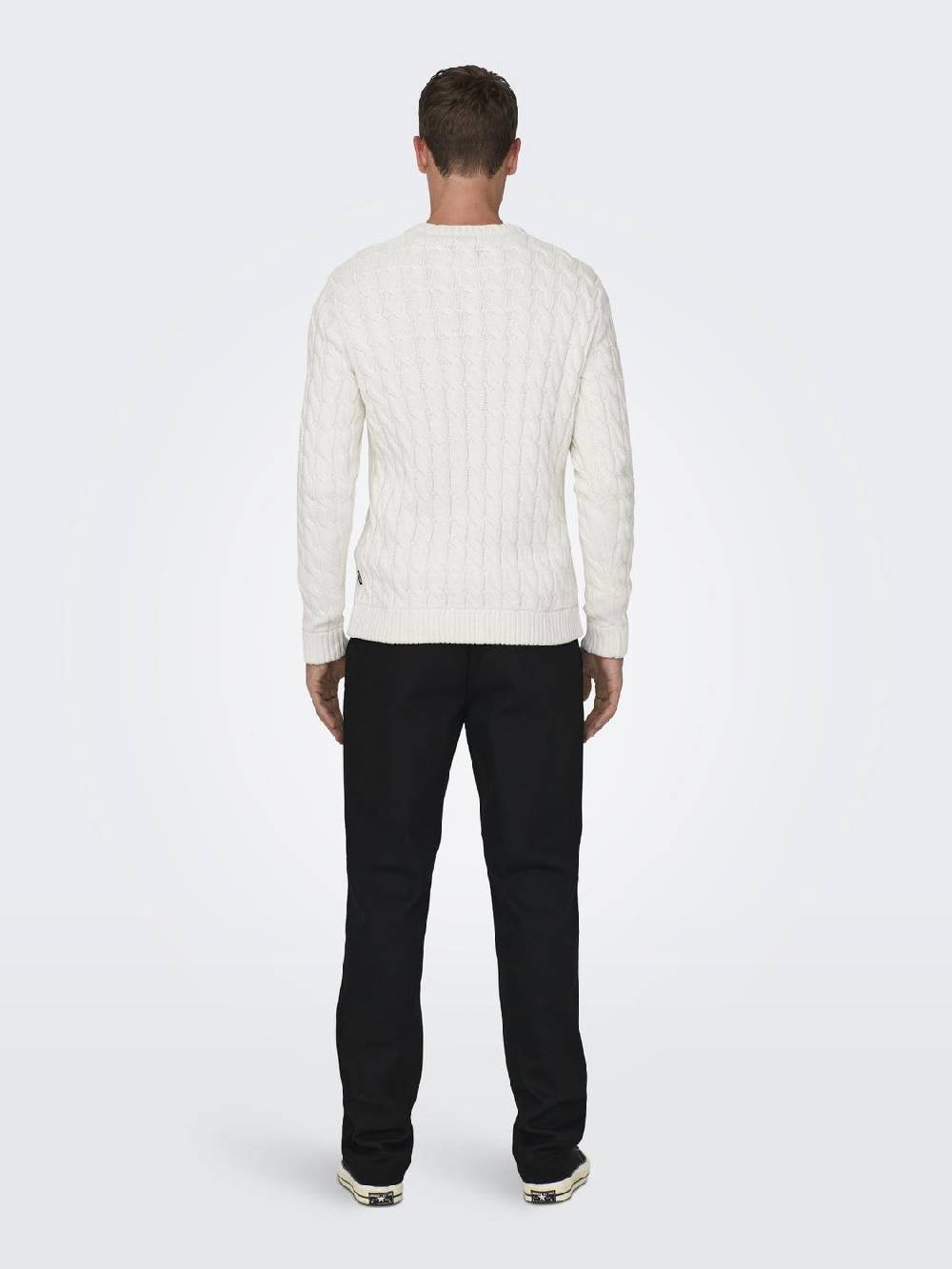 Only & Sons ONSKICKER LIFE REG 3 CABLE CREW KNIT (Antique White) Im Verkauf