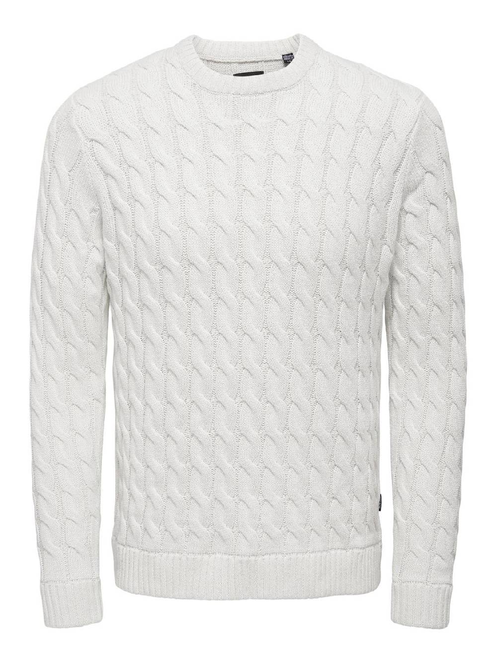 Only & Sons ONSKICKER LIFE REG 3 CABLE CREW KNIT (Antique White) Im Verkauf