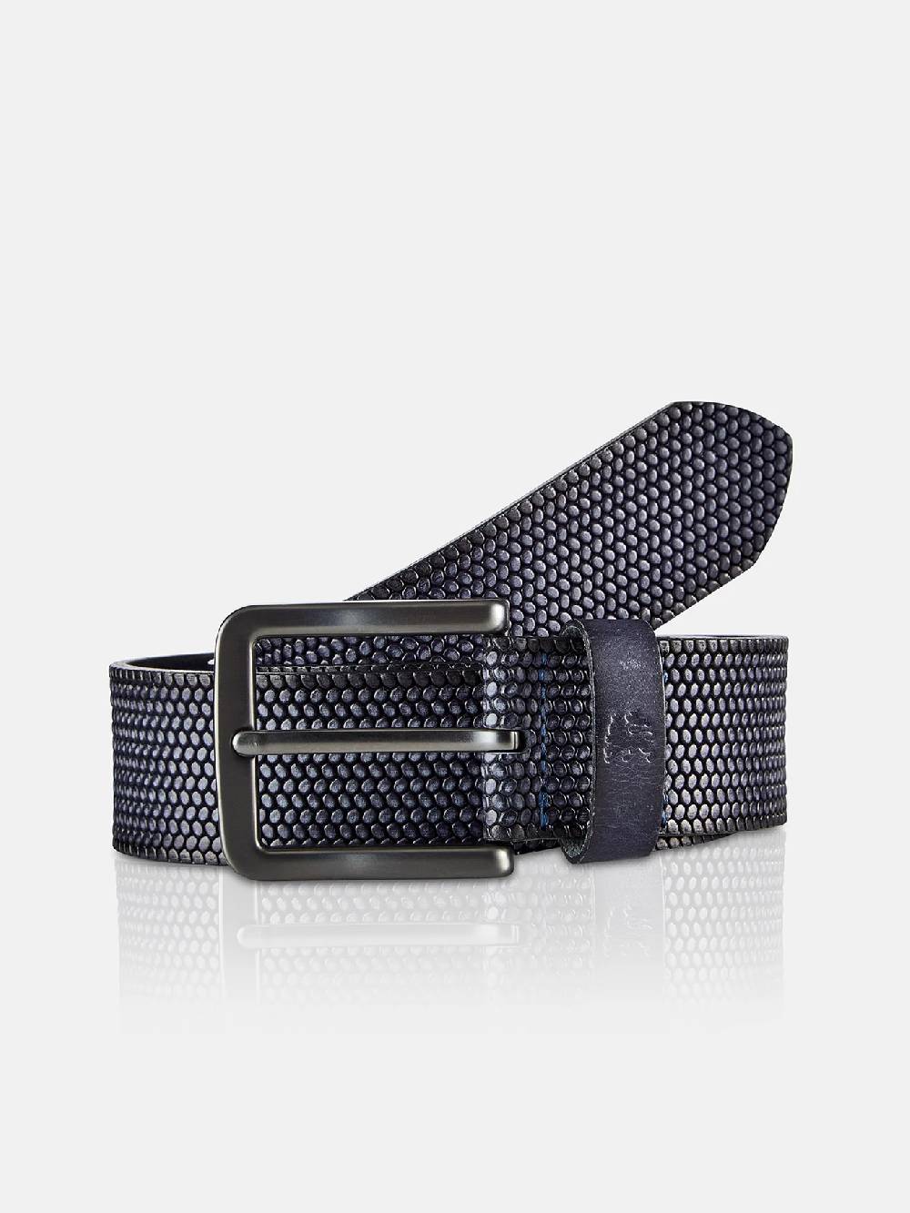Lerros 5003009 RIEM *LEWIS* VAN BUFFELLEER MET RELIËF (485 CLASSIC NAVY) Schlussverkauf
