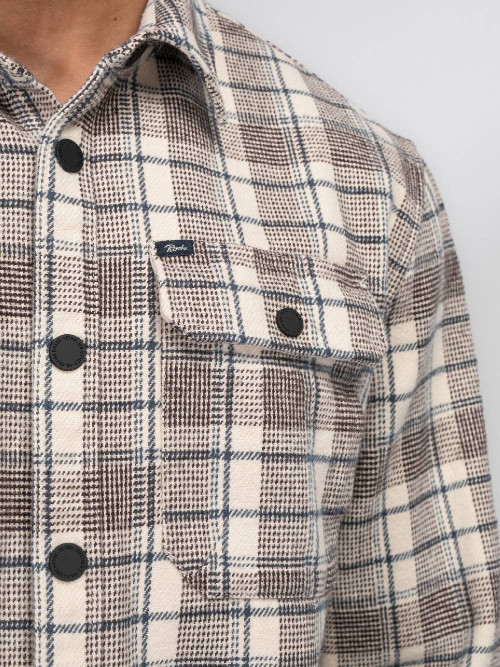 Petrol M-3040-SIL405 Men Shirt Long Sleeve Check (7137 Ecru) 50% Rabatt für begrenzte Zeit