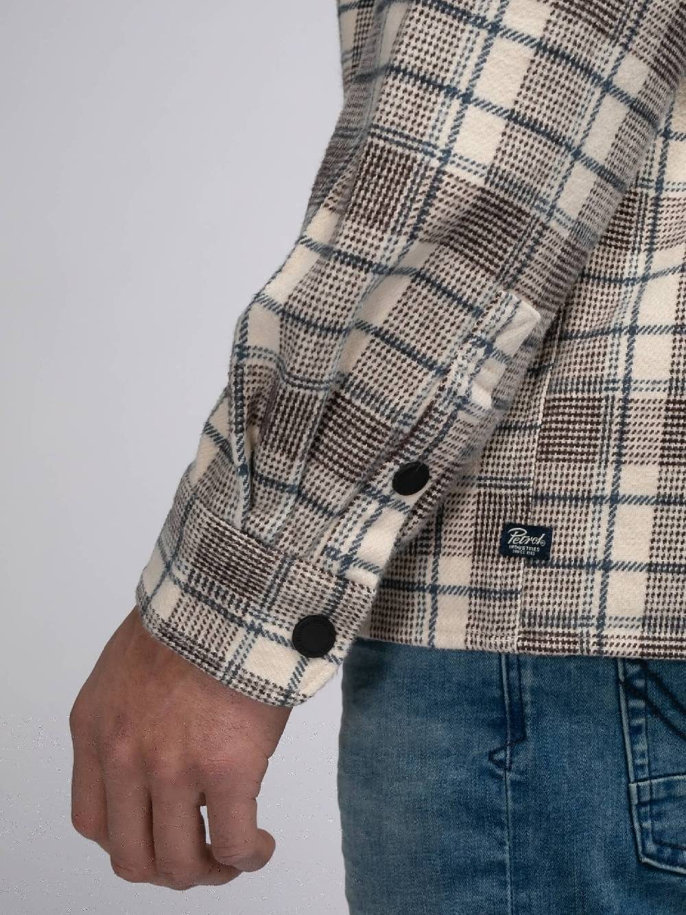 Petrol M-3040-SIL405 Men Shirt Long Sleeve Check (7137 Ecru) 50% Rabatt für begrenzte Zeit