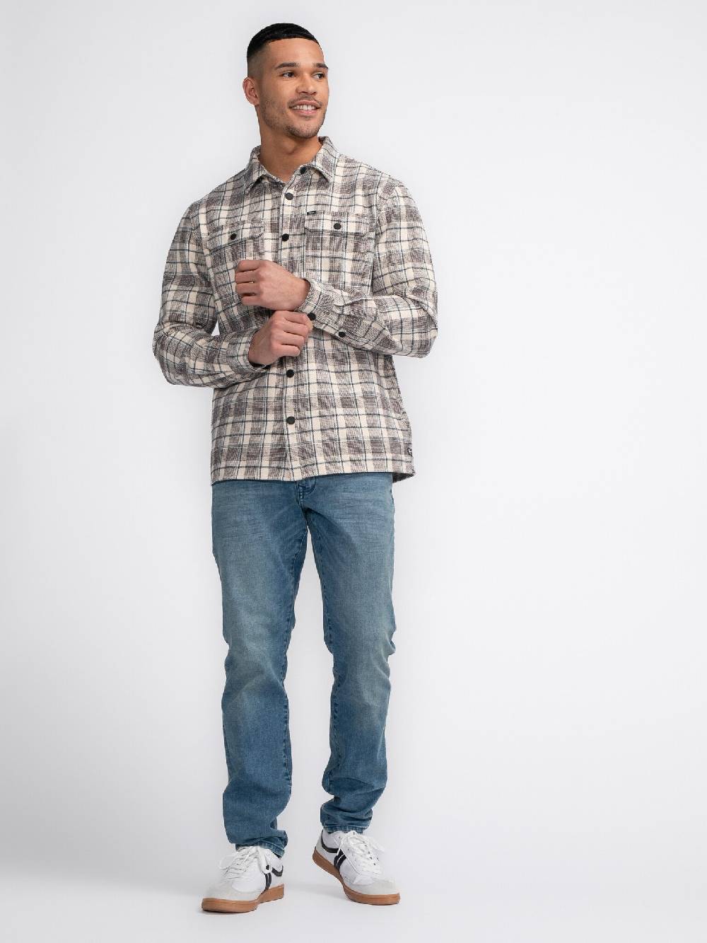 Petrol M-3040-SIL405 Men Shirt Long Sleeve Check (7137 Ecru) 50% Rabatt für begrenzte Zeit