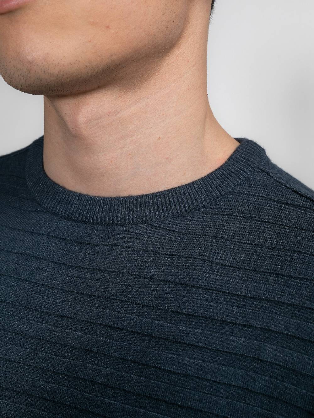 Petrol M-3040-KWR269 Men Knitwear Round Neck Basic (5185 Midnight blue) Schlussverkauf