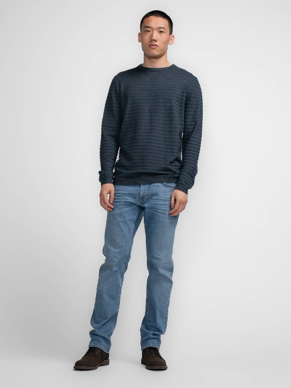 Petrol M-3040-KWR269 Men Knitwear Round Neck Basic (5185 Midnight blue) Schlussverkauf