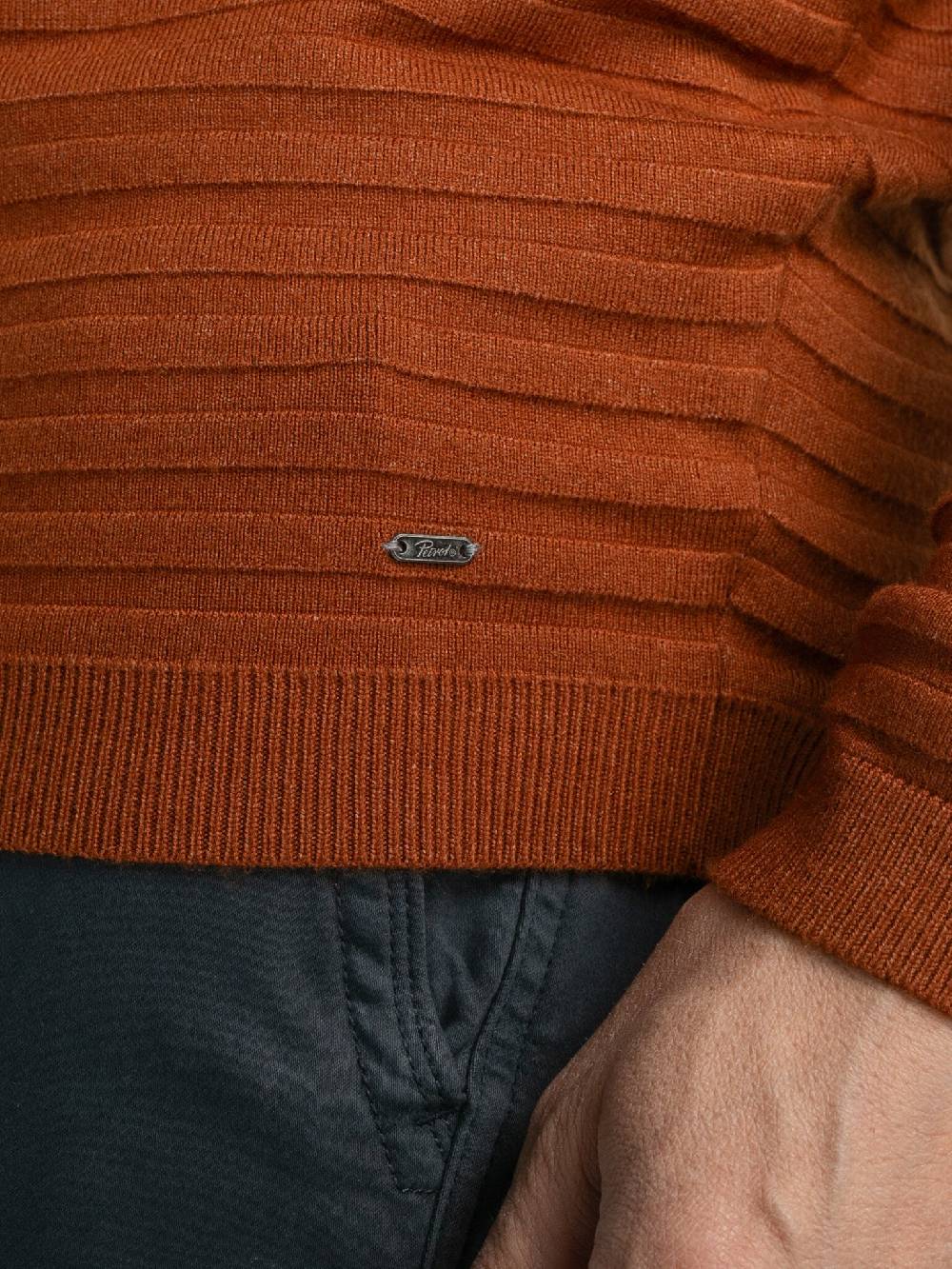 Petrol M-3040-KWR269 Men Knitwear Round Neck Basic (2123 Dark Caramel) Günstiger Verkauf