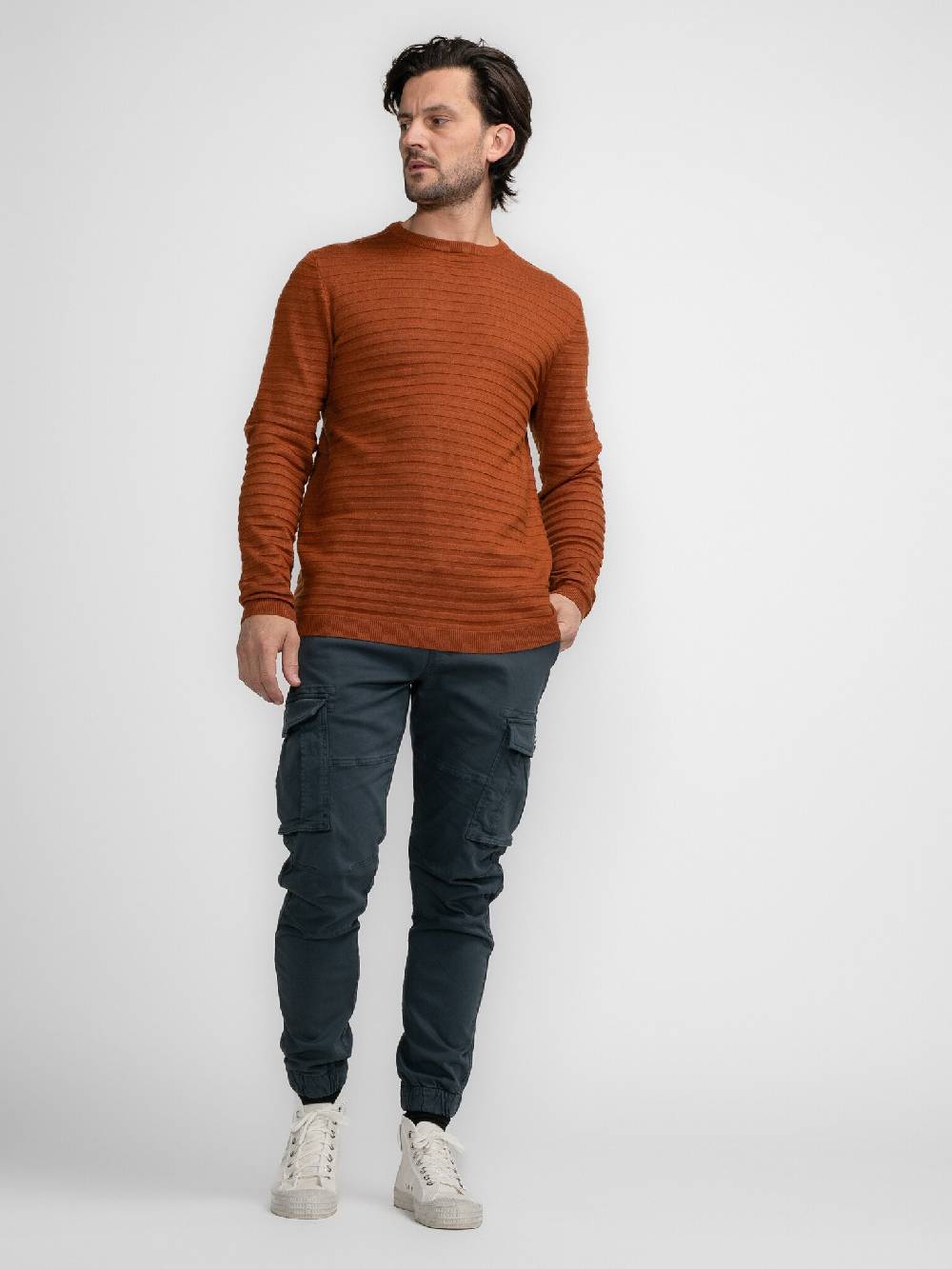 Petrol M-3040-KWR269 Men Knitwear Round Neck Basic (2123 Dark Caramel) Günstiger Verkauf