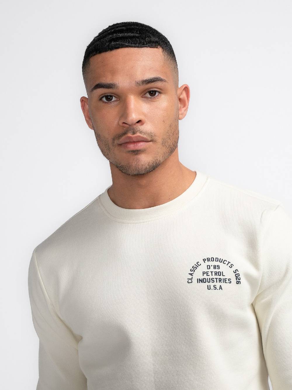 Petrol M-3040-SWR364 Men Sweater Round Neck Print (0007 Antique White) Limitierter Zeitrabatt