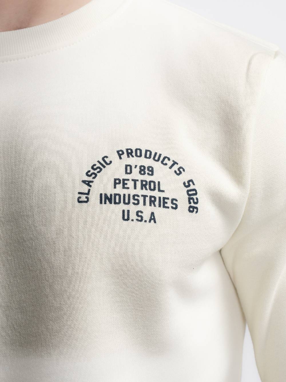 Petrol M-3040-SWR364 Men Sweater Round Neck Print (0007 Antique White) Limitierter Zeitrabatt