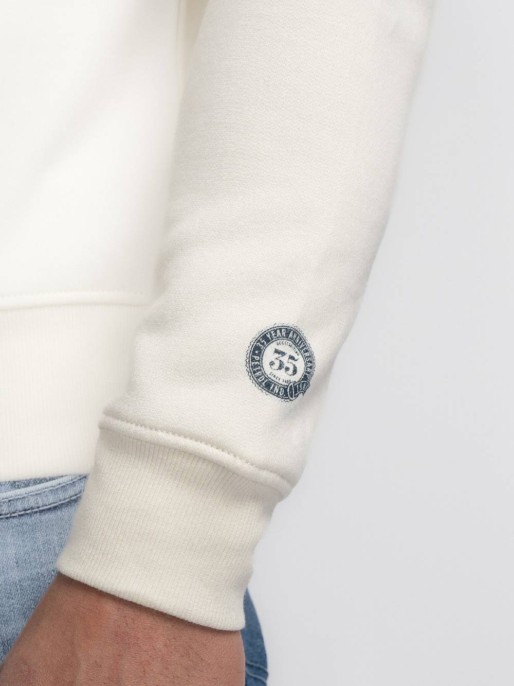 Petrol M-3040-SWR364 Men Sweater Round Neck Print (0007 Antique White) Limitierter Zeitrabatt