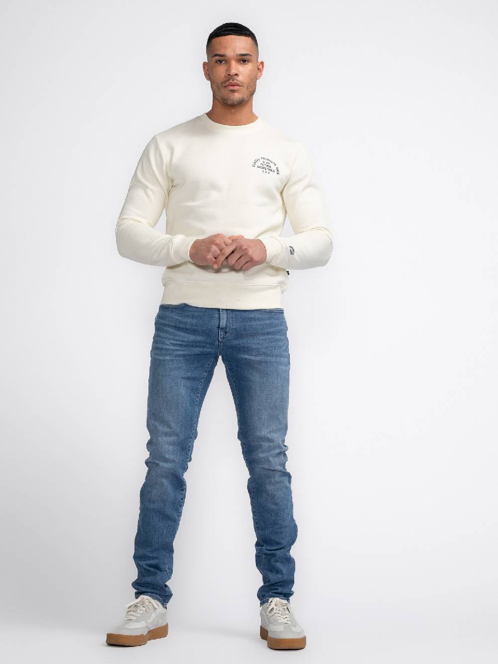 Petrol M-3040-SWR364 Men Sweater Round Neck Print (0007 Antique White) Limitierter Zeitrabatt