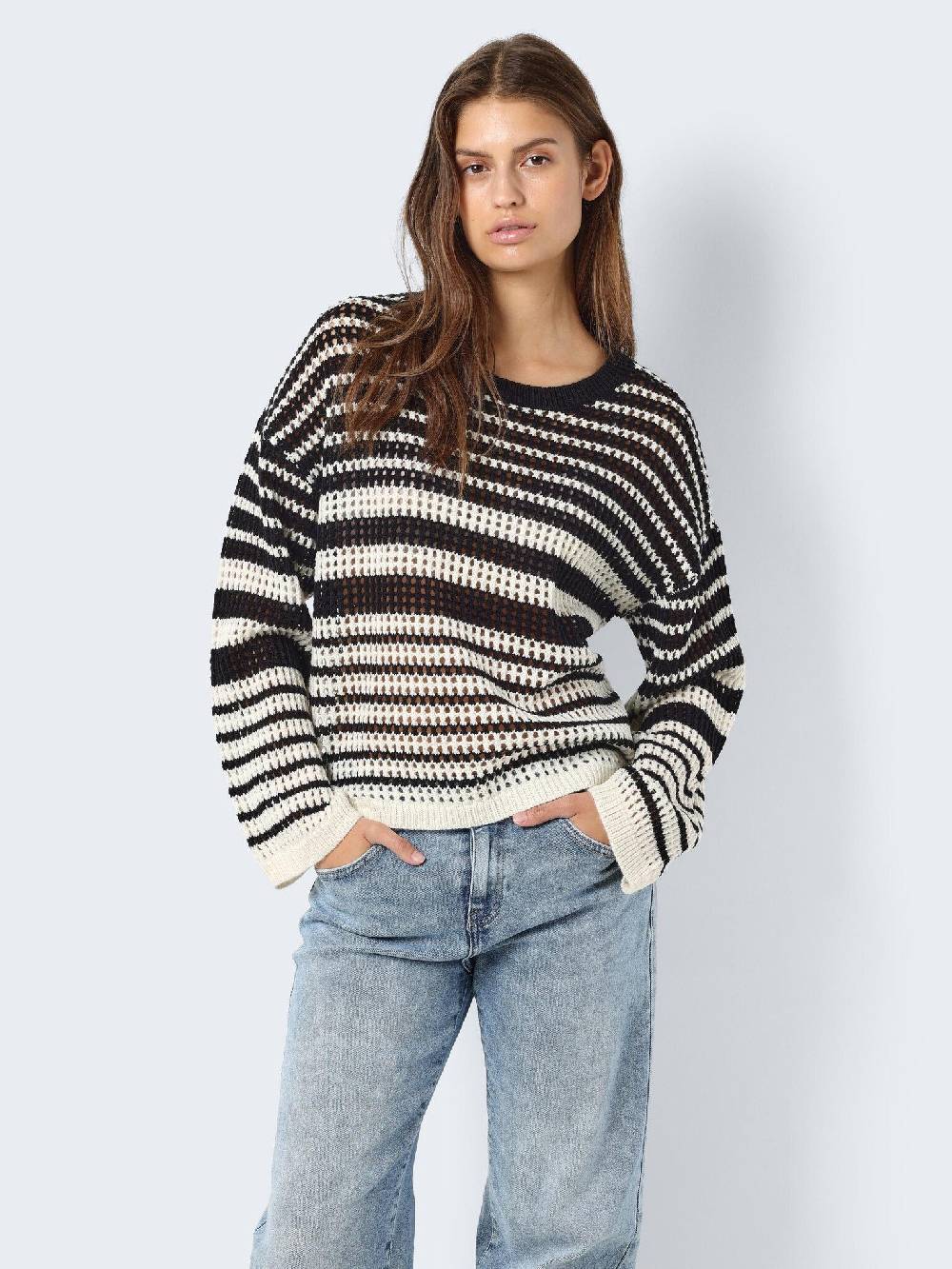 NOISY MAY NMJOLA L/S O-NECK KNT DD EGGNOG/BLACK Kostenloser Versand international