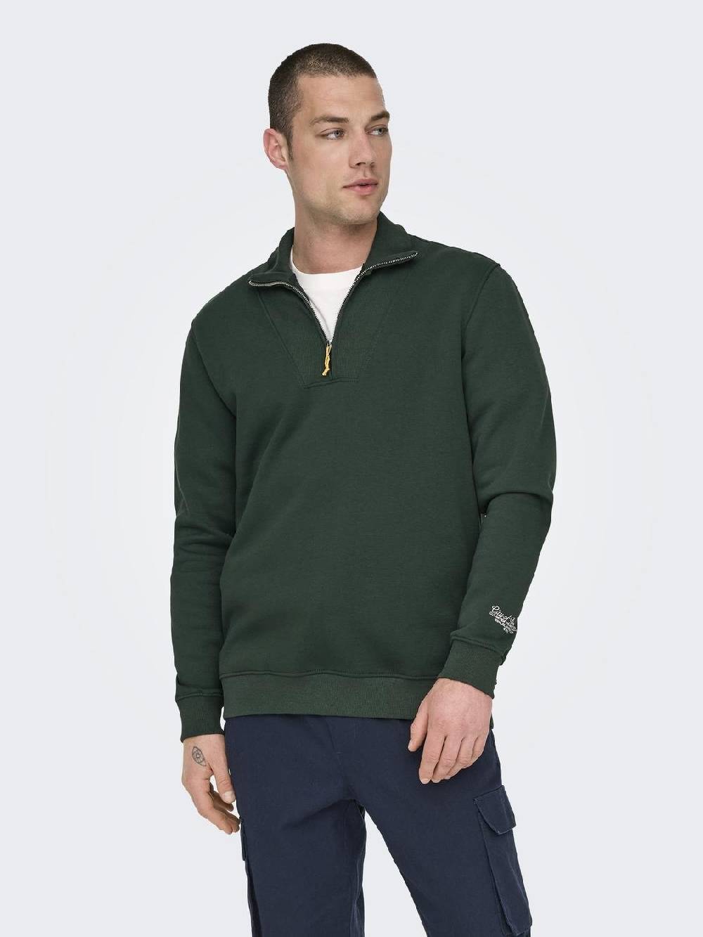 Only & Sons ONSRILEY REG 1/4 ZIP HIGH NECK SWT VD DARKEST SPRUCE zollfrei