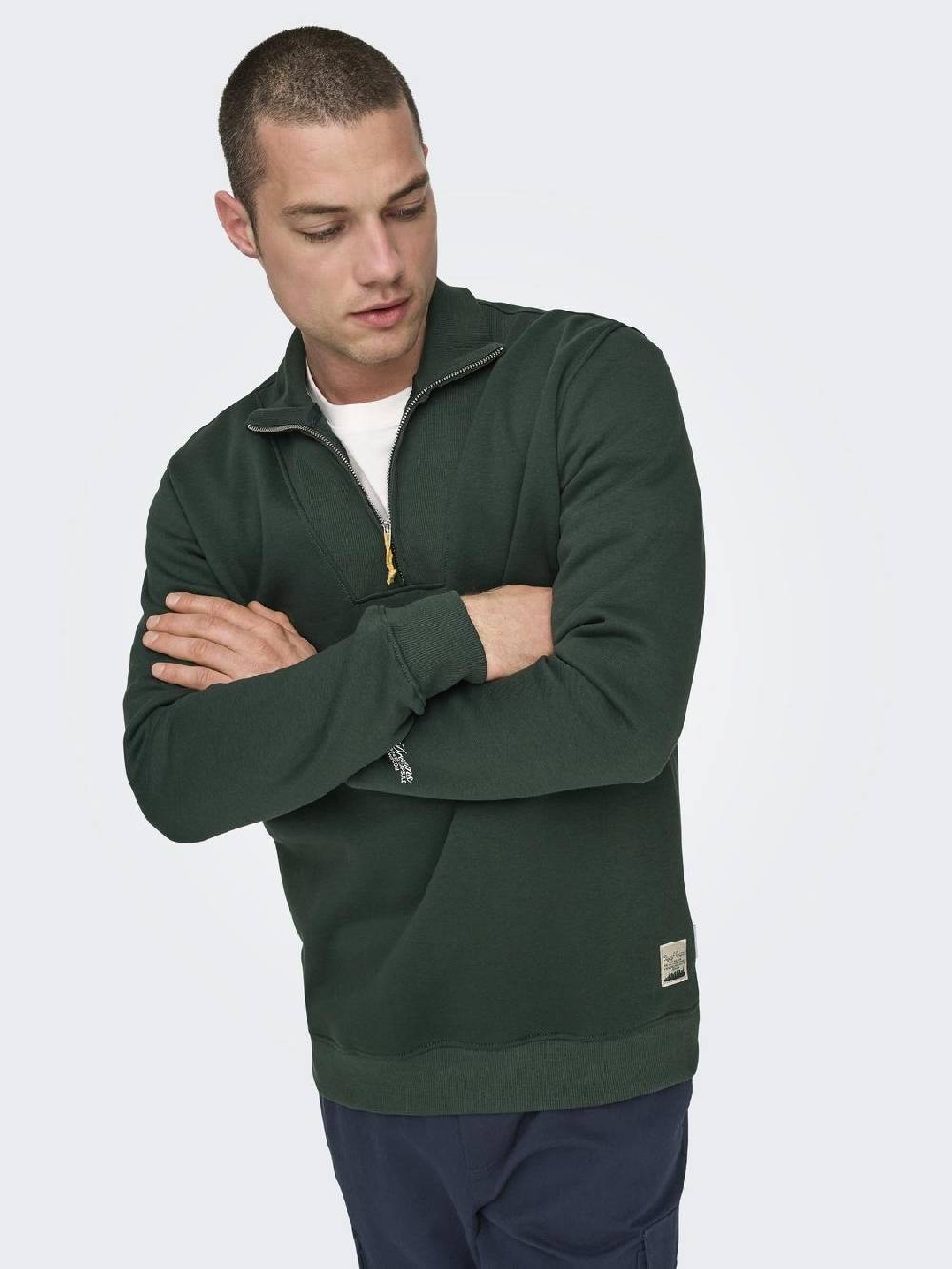 Only & Sons ONSRILEY REG 1/4 ZIP HIGH NECK SWT VD DARKEST SPRUCE zollfrei