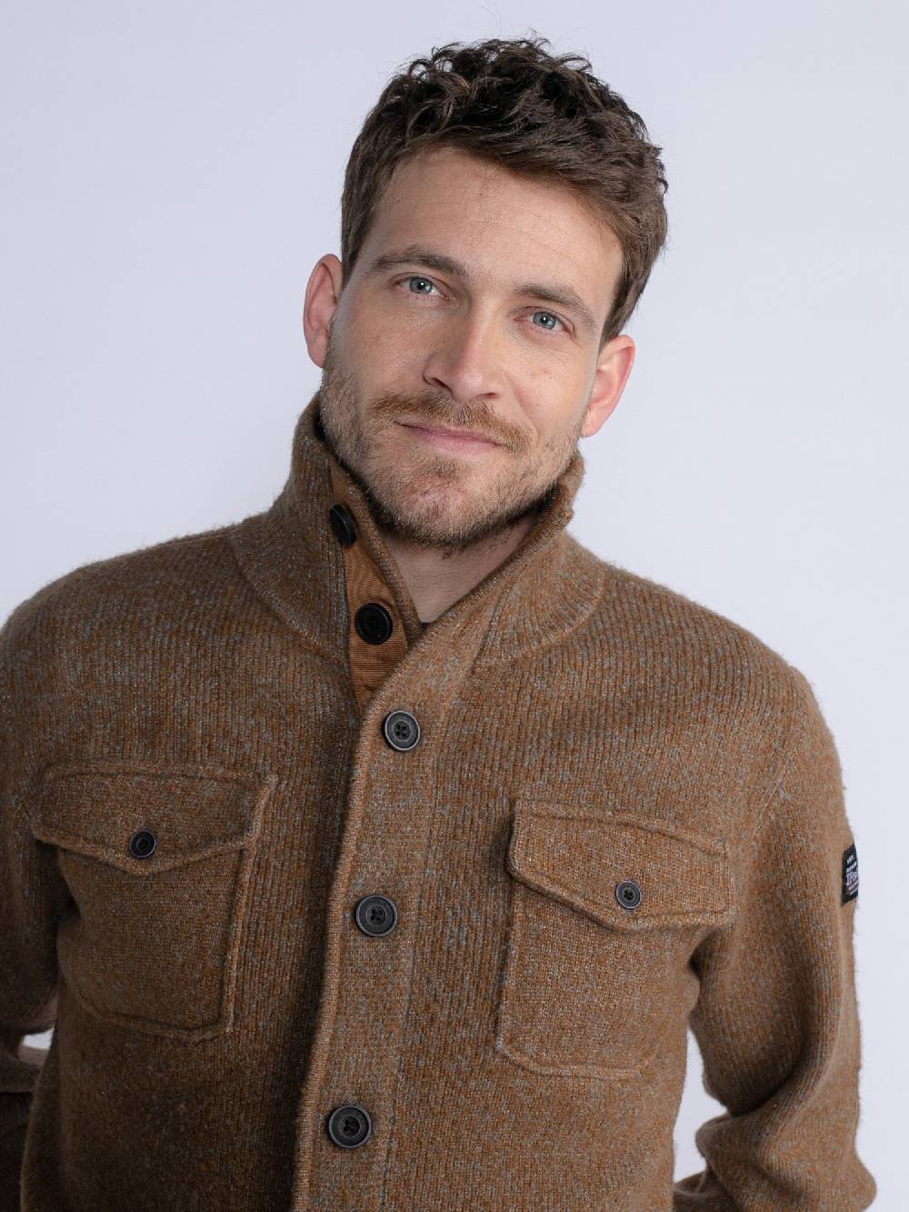 Petrol M-3030-Kwc218 - Men Knitwear Collar Cardigan (7060 Grey Truffle) Im Verkauf