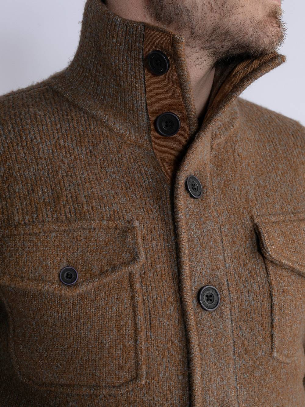 Petrol M-3030-Kwc218 - Men Knitwear Collar Cardigan (7060 Grey Truffle) Im Verkauf
