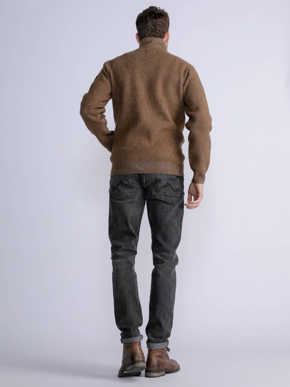 Petrol M-3030-Kwc218 - Men Knitwear Collar Cardigan (7060 Grey Truffle) Im Verkauf