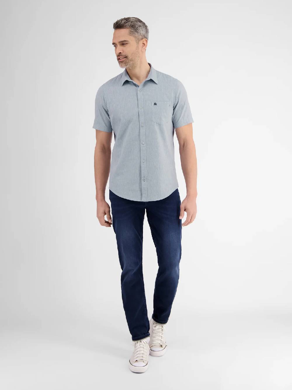 Lerros 2442010 CASUAL KATOENEN LINNEN OVERHEMD (440 MID STORM BLUE) Begrenztes Angebot